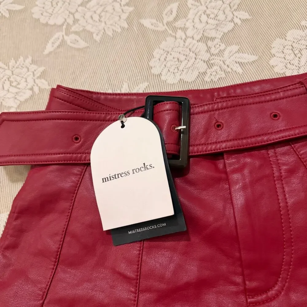 Mistress Rocks Wine Vegan Leather Pleated Mini Skirt Size XS NWT